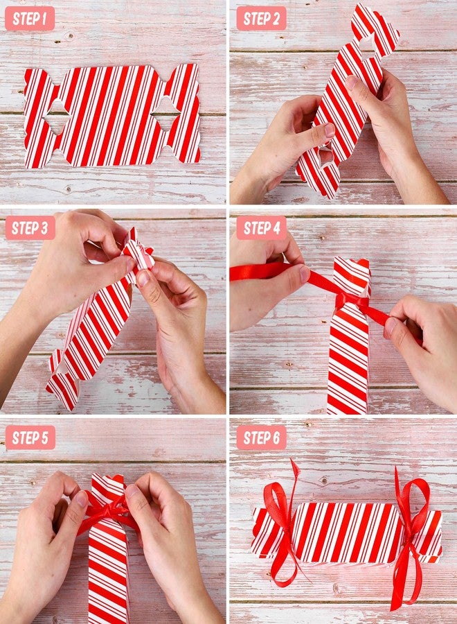 وولاين مجموعة علب هدايا عيد الميلاد من والين، ٥٠ قطعة، مزينة بشريط، علبة حلوى لطيفة مخططة باللونين الأحمر والأبيض، علب بسكويت ومخبوزات، علبة هدايا عيد الميلاد، حاوية ورقية مزخرفة للهدايا، مناسبة لحفلات استقبال المولود الجديد، وأعياد الميلاد، وحفلات الزفاف. - Image 4